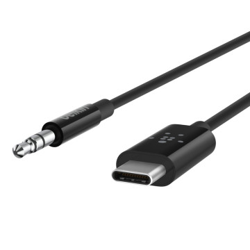Belkin F7U079BT03-BLK RockStar USB-C to 3.5mm Audio Cable (0.9M) - Black , Superior Audio, Apple iPhone, USB-IF Certified, 2 Years Warranty - Image 1