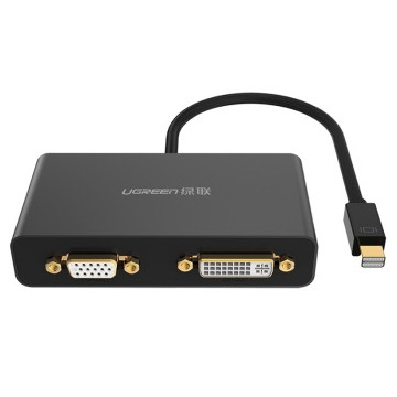 UGREEN 6957303814404 10440 3-in-1 Mini DisplayPort to HDMI&VGA&DVI converter--Black - Image 1
