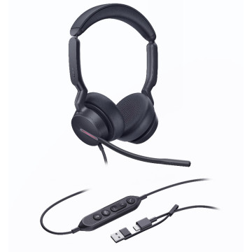 Yealink UH46-D-MS-C/A UH46 Dual Teams USB-C/A Microsoft Certified Teams USB Wired Headset 3-Noise-Canceling Microphones 35mm Speaker Busylight Leather Controller - Image 1
