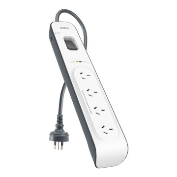 Belkin BSV400AU2M SurgeMaster 4-Outlet Surge Protection Strip with 2M Power Cord - White/Grey , 525 Joules Protection,$20,000 CEW, 2 Years Warranty - Image 1