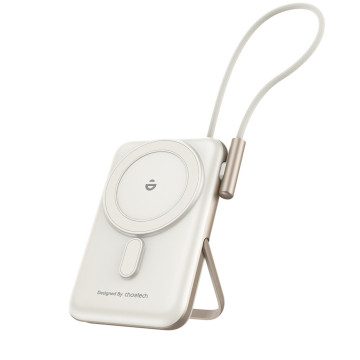 Choetech 6932112108401 B735WH 10000mAh 20W MagLeap Wireless Power Bank White with Phone Holder & Build-in Cable - Image 1