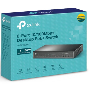 TP-LINK TL-SF1008P 8-Port 10/100Mbps Desktop Unmanaged Switch 4-Port PoE 57W IEEE 802.3af, Fanless - Image 1