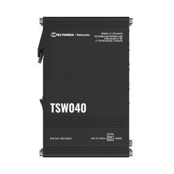 Teltonika TSW040000000 TSW040 - 8-port PoE+ Switch (7-57 VDC, or 44-57 VDC for PoE-out) Integrated DIN Rail Bracket - 10/100 Mbps, supports auto MDI/MDIX crossover - Image 1