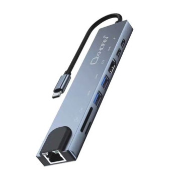 Just You PC AD-U31-801 Oxhorn SuperSpeed 8-in-1 USB C to HDTV Adapter Hub 1xHDMI 4K 1xEtherne LAN 2 xUSB 3.0 Type C Type C (PD) Card Reader(TF/SD) Aluminum Dock Station - Image 1