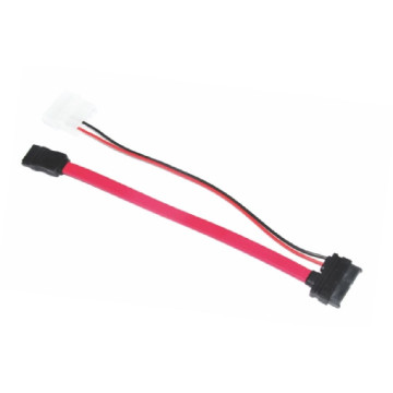 Astrotek AT-SATA-SLIM Slim SATA Cable 30cm + 10cm 6 pins + 7 pins to 4 pins + 7 pins Red Colour - Image 1