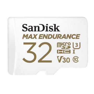 Sandisk SDSQQVR-032G-GN6IA Max Endurance 32GB microSD 100MB/s 40MB/s 20K hrs 4K UHD C10 U3 V30 -40°C to 85°C Heat Freeze Shock Temperature Water X-ray Proof SD Adapter - Image 1