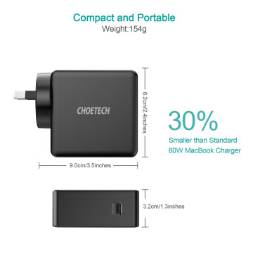 Choetech 6971824975048 Q4004 60W PD3.0 USB-C Fast Charger for Phone, iPad & Macbooks - Image 1