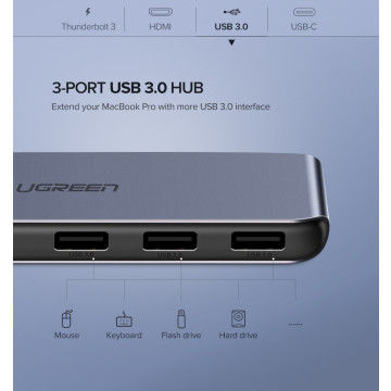 UGREEN 6957303857753 50775 Dual USB-C 5 in 1 Adapter USB3.0*3+USBC Female + PD Power converter - Image 1