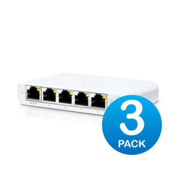 Ubiquiti USW-FLEX-MINI-3 USW Flex Mini 3 Pack - Managed, *No PSU/Cable*, UniFi, Layer 2 Gigabit Switch, 5x GbE RJ45 Ports, PoE (802.3af) or USB Type-C 5V 1A, - Image 1