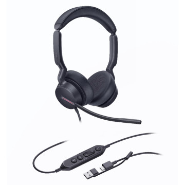 Yealink UH46-D-UC-C/A UH46 Dual UC USB-C/A Unified Communications USB Wired Headset 3-Noise-Canceling Microphones 35mm Speaker Busylight Leather Controller - Image 1