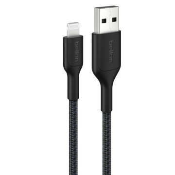 Belkin CAA020FQ1MBK BoostCharge Pro Braided Lightning to USB-A Cable (1M) - Black , 2.4A/15W, 480Mbps, 350K Bends, MFI-Certified, 2 Years Warranty - Image 1