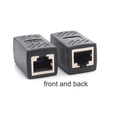 Just You PC AD-RJ45-FF Oxhorn RJ45 Ethernet Inline 8 pins Coupler / Joiner Female to Female F-F Gold plated connections Black Retail bag - Image 1