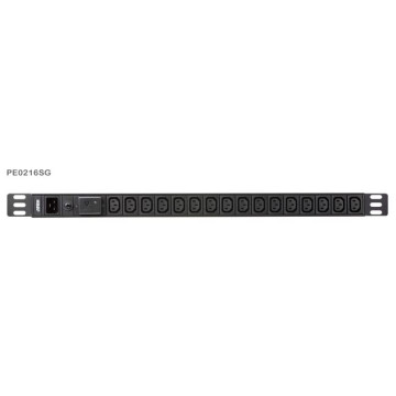 Aten PE0216SG-AT-G 0U 16-port Basic PDU with Surge Protection, 100-240VAC, 16AMax, 50-60Hz, 16 x IEC C13, Overcurrent Protection, Aluminum material - Image 1