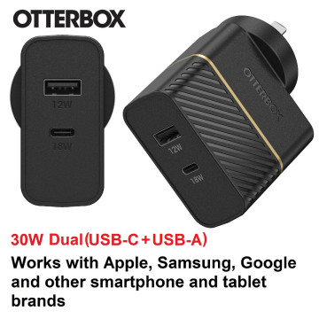 Otterbox 78-80029 30W Dual Port Premium PD Fast Wall Charger - Black , (USB-C 18W & USB-A 12), Drop Tested, Safe & Smart Charging, 2 Years Warranty - Image 1