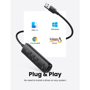 UGREEN 6957303886579 80657 USB 3.0 5Gbps HUB 4 Ports 1M cable - Black - Image 1