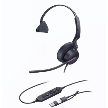Yealink UH46-M-MS-C/A UH46 Mono Teams USB-C/A Microsoft Certified Teams USB Wired Headset 3-Noise-Canceling Microphones 35mm Speaker Busylight Leather Controller - Image 1