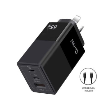 Just You PC NB-PD65CCAB Oxhorn 65W GaN Type C fast Charger 3 Port 2xUSB-C 1xUSB-A PD3.0 QC4.0 PPS AUS Approved C-tick Black with 1m cable - Image 1