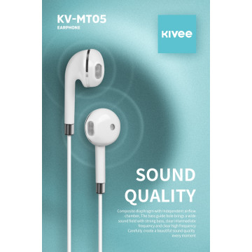 KIVEE 6971239572825 MT05W Ultra bass, 360 surround music Earphone 3.5mm with Mic control - 1.2M White - Image 1