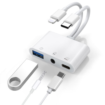 USP DPADAC35MM Lightning/USB-C to USB Adapter features a USB OTG Port, 3.5mm Headphone Jack & Fast-charging Port, 5 Years Warranty - Image 1