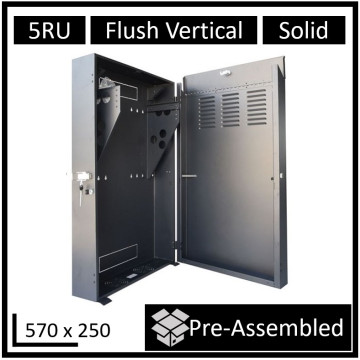 LDR WB-FT Assembled 5U Flush Wall Mount Vertical Cabinet (570mm x 250mm) - 4U Rack For Gear & 2U Mount For Patch Panels - Black Metal Construction - Image 1
