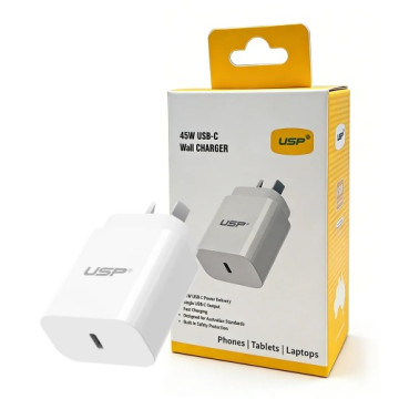 USP 6976552044417 45W GaN Single USB-C PD Wall Charger - White, Compact Design, Smart and Reliable, Built-in Safety Protection, 5 Years Warranty - Image 1