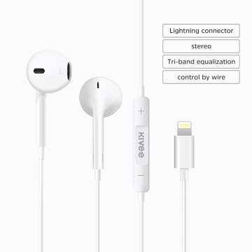 KIVEE 6941256101773 KV-MT30 Wired Half In Ear Lightning Interface HiFi Stereo Earphones with Mic1.2M White - Image 1