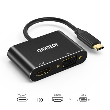Choetech 6971824974966 HUB-M17 USB-C to HDMI + VGA 2 in 1 Adapter (Support 4K) 20cm Black - Image 1