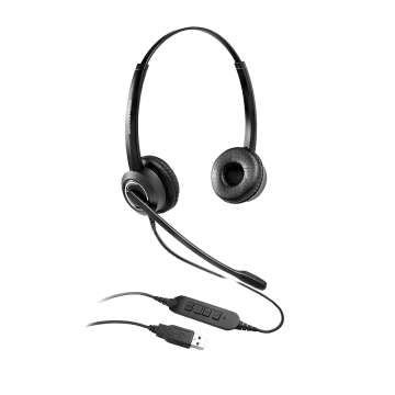 Grandstream GUV3000 Dual Ear USB Headset, Noise Canceling Microphone, HD Audio, 2m USB Cable, Suits Teams, Zoom, 3CX, Inline Controls - Image 1