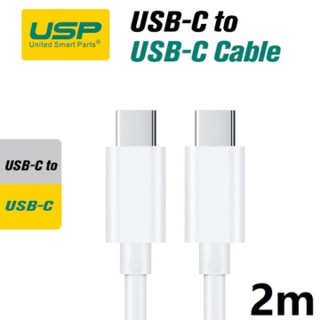 USP 6972890207538 USB-C to USB-C Mini Cable (2M) - White, 3A (60W), Fast Charge, High Performance, Samsung Galaxy,Apple iPhone,iPad,MacBook,Google, 5 Years Warranty - Image 1