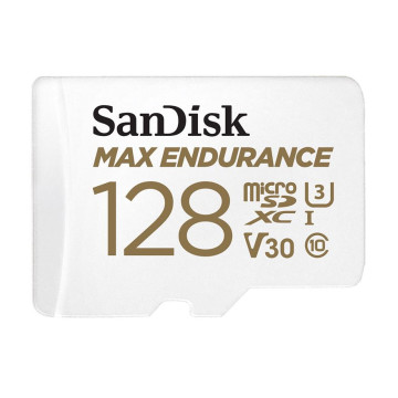 Sandisk SDSQQVR-128G-GN6IA Max Endurance 128GB microSD 100MB/s 40MB/s 20K hrs 4K UHD C10 U3 V30 -40°C to 85°C Heat Freeze Shock Temperature Water X-ray Proof SD Adapter - Image 1