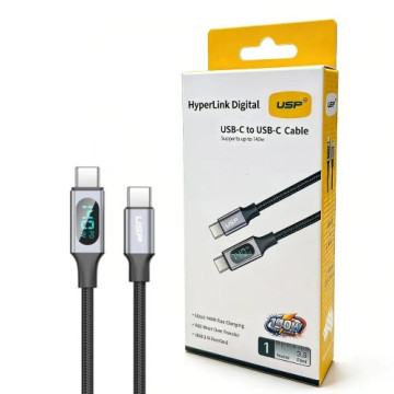 USP 6976552044431 Braided HyperLink USB-C to USB-C (1M) Digital Display Cable - Black, Charge & Connect,Digital Display,140W PD, 5 Years Warranty - Image 1