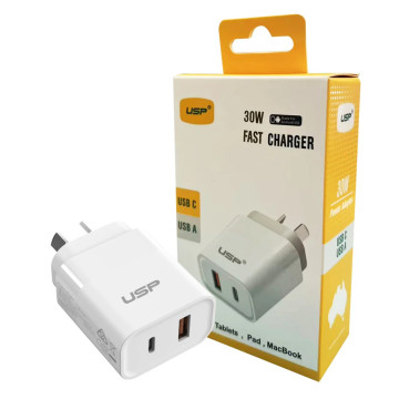 USP 6976552042581 30W Dual Port Fast Wall Charger - White, 1xUSB-C(30W PD), 1xUSB-A(18W QC 3.0), Compact and Lightweight, 5 Years Warranty - Image 1