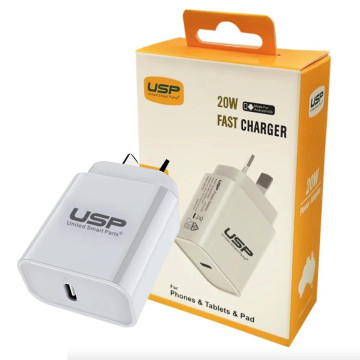 USP 6976552041591 20W USB-C PD Fast Wall Charger - White, Fast Charging, Safety Certified, Universally Compatible, Lightweight and Portable, 5 Years Warranty - Image 1