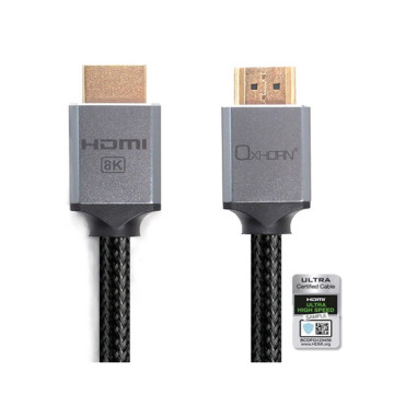 OEM CB-H8K-02 Oxhorn HDMI2.1 8K@60Hz 3D Ultra Certified Ethernet Aluminum Header Cable 1.8m Male to Male Retail Pack - Image 1