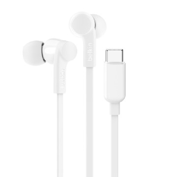 Belkin G3H0002FQWHV2 SoundForm USB-C Wired Earbuds With Adjustable Volume Limiter -White(G3H0002fqPKV2),IPX5-Rated,10mm Drivers,Built-in Microphone,2 Years Warranty - Image 1