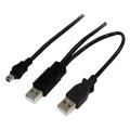 Astrotek AT-USB-AM-AMMBM USB 2.0 Y Splitter Cable - Type A Male to Mini B 5 pins 1m + USB Type A Male 2m Black Colour Power Adapter Hub Charging 20cm
