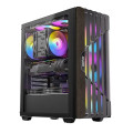 OKINOS CAO-CYP5ARGB Cypress P5 ARGB Oak Wood Trim ATX, 4x120mm ARGB Non-PWM Fans Pre-Installed,Type-C,Tempered Glass Side Panel,Black Mid-Tower Case