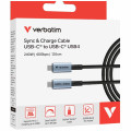 Verbatim 31847 Sync & Charge USB-C to USB-C USB4 Cable, 240W PD 3.1, 40Gbps data transfer, Kevlar core, 30,000 bend tested, 120cm
