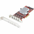 StarTech P10Q4C-USB-CARD-LP USB Adapter - PCI Express x4 - 1.25 GB/s, 640 MB/s, 60 MB/s, 1.50 MB/s, 140.80 kB/s - Desktop, Server, Smartphone - Internal - Red - TAA Compliant - UASP Support - 4 Total USB Port(s)1 SATA Port(s) - PC, Mac