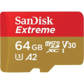 Sandisk SDSQXAH-064G-GN6AA Extreme microSDXC, SQXAH 64GB, V30, U3, C10, A2, UHS-I, 170MB/s R, 80MB/s W, 4x6, SD adaptor, Lifetime Limited, Action Cam/Drone SKU