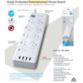 Generic PAD-4088H Sansai 8 Outlets & 4 USB Outlets Surge Protected Powerboard Master On/Off switch 1M lead & Right angle plug 230-240VAC IV Retail box
