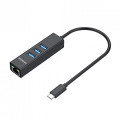 Simplecom CHN421-BLACK CHN421 Black Aluminium USB-C to 3 Port USB HUB with Gigabit Ethernet Adapter