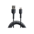 StarTech RUSB2ALT1MBC 1M/3FT USB TO LIGHTNING CABLE, MFI CERTIFIED, COILED, BLACK 2YR