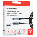 Verbatim 31849 Sync & Charge USB-C to USB-C USB4 Cable, 240W PD 3.1, 40Gbps data, LED power display, Kevlar core, 30,000 bend tested, 120cm