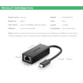 UGREEN 6957303832873 30287 Type C 10/100Mbps Ethernet Adapter 110mm (Black)