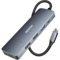 BENFEI B0CSYYKB97 000360GY USB-C Hub 5-in-1 with 4K HDMI(Certified) 3 x USB-A, 100W PD, Silicone and Woven Design Cable, Aluminum Case
