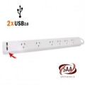 Cabac ELELEGPB6USB2OL_B 6 Way Powerboard with 2 USB Ports PB6USB2