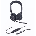 Yealink UH46-D-MS-C/A UH46 Dual Teams USB-C/A Microsoft Certified Teams USB Wired Headset 3-Noise-Canceling Microphones 35mm Speaker Busylight Leather Controller