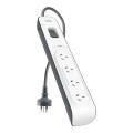 Belkin BSV400AU2M SurgeMaster 4-Outlet Surge Protection Strip with 2M Power Cord - White/Grey , 525 Joules Protection,$20,000 CEW, 2 Years Warranty