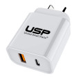 USP 6976552041751 20W Dual Port Fast Wall Charger - White, 1xUSB-C(20W PD), 1xUSB-A(18W QC 3.0), Compact and Lightweight, 5 Years Warranty